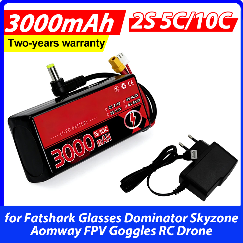 3000MAH 2S 5C 10C 7.4V 리포 배터리  - Skyzone Sky04X Pro Oled Fpv Goggles 리뷰 및 가격